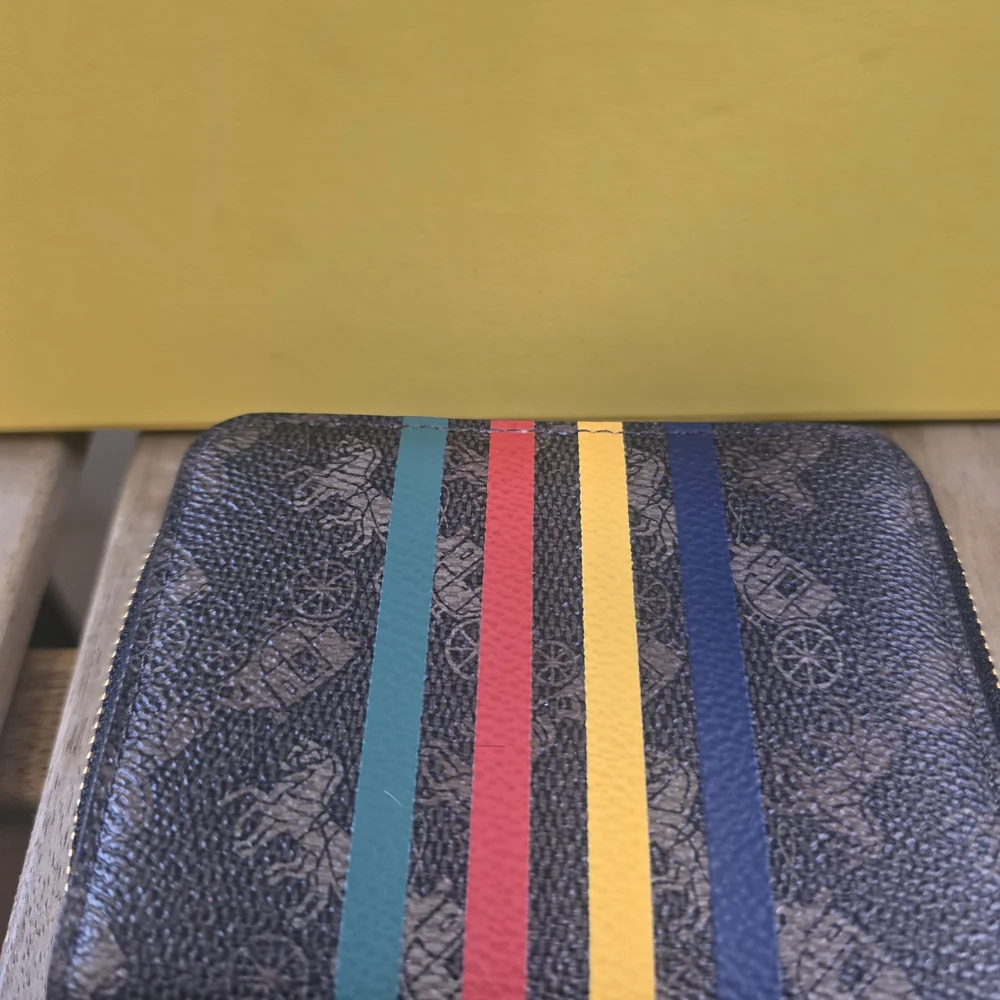 Coach Women's Brown Signature Zip Wallet with Multicolor Stripes - Picture 2 of 6